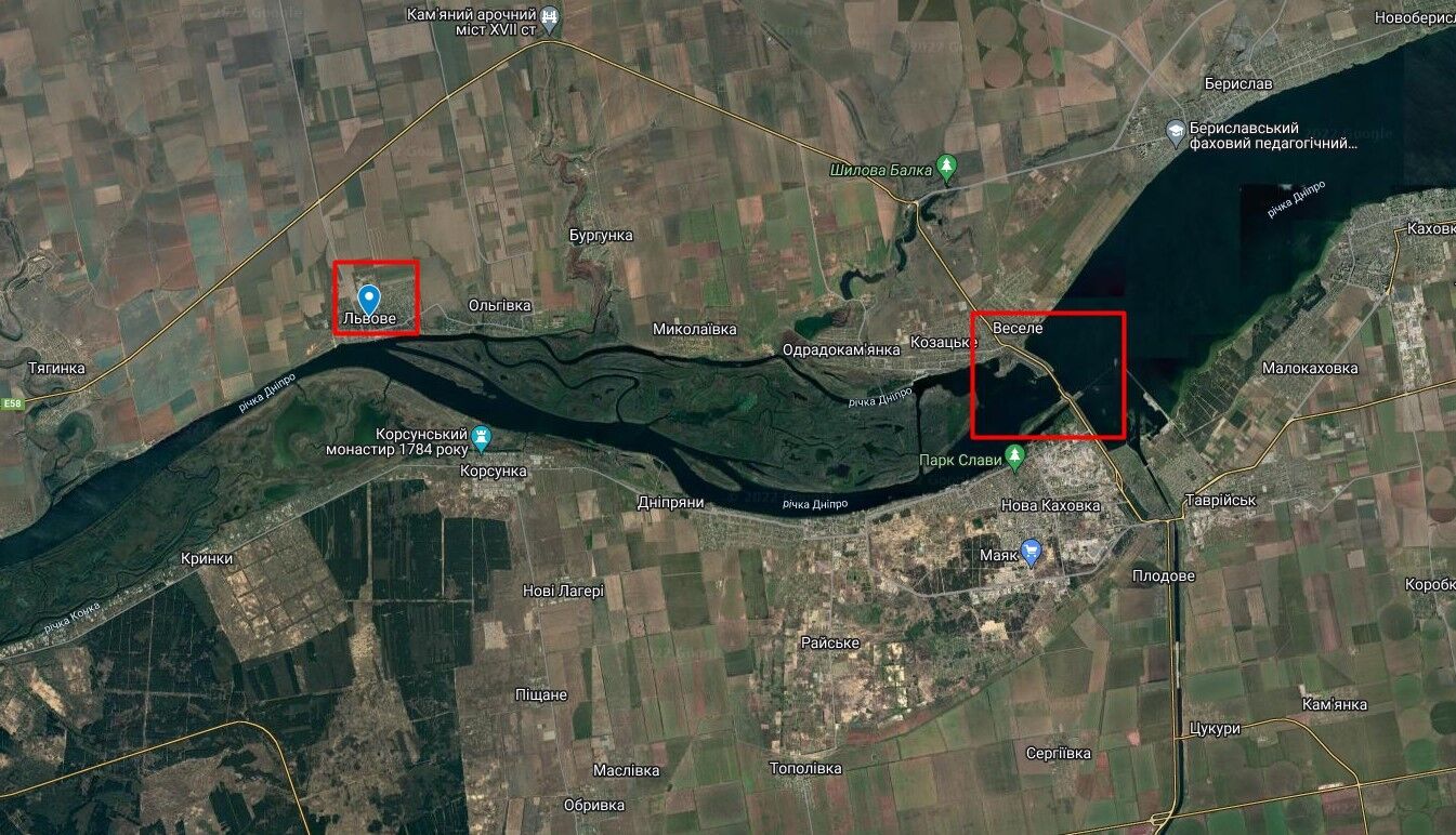 Расстояние от Каховского ГЭС до переправы