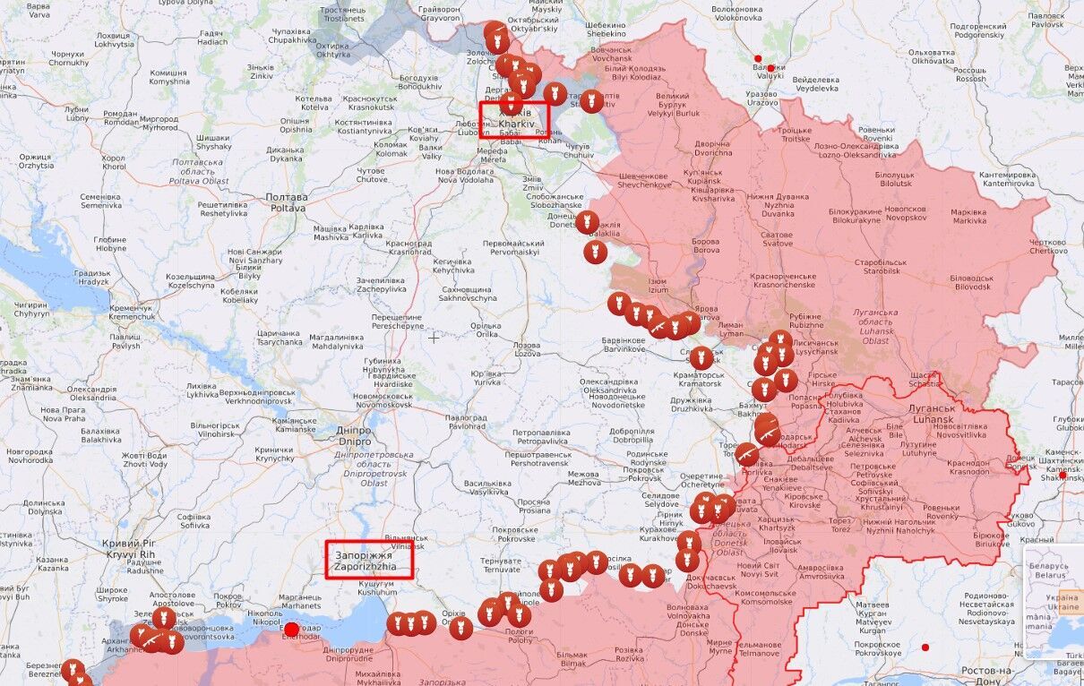 Линия фронта в Запорожской и Харьковской областях
