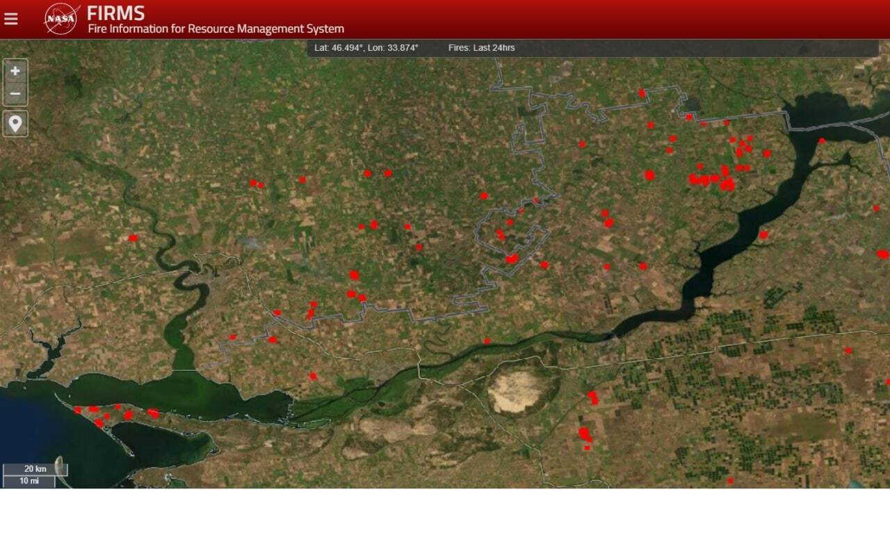 Мапа пожеж на півдні України станом на 31 серпня