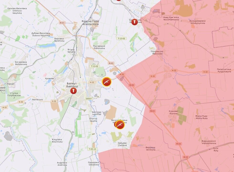 Ситуация на линии фронта возле Бахмута и Донбасса