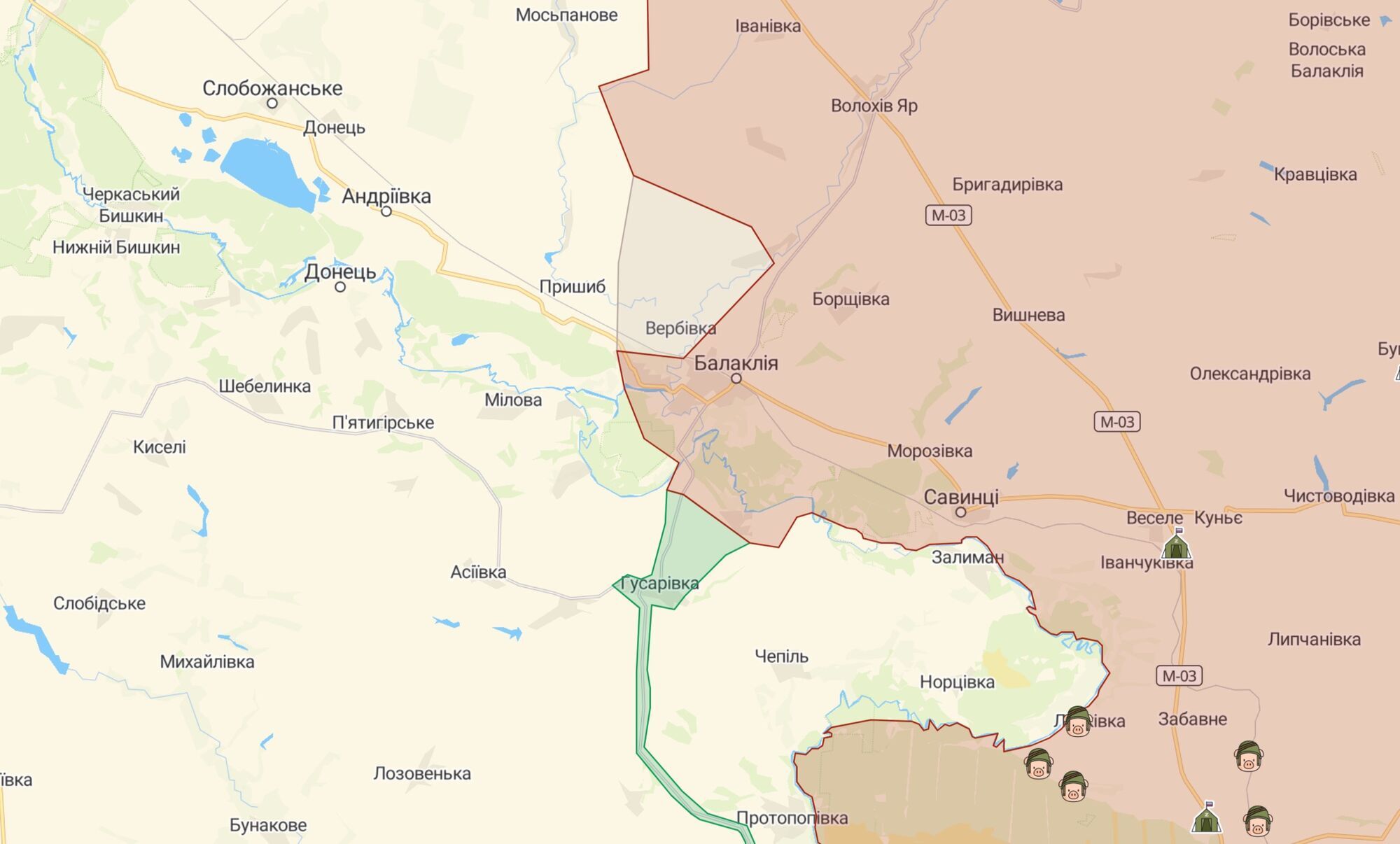 Згідно з оперативною мапою, в районі Вербівки та Яковенкова зафіксовано бої