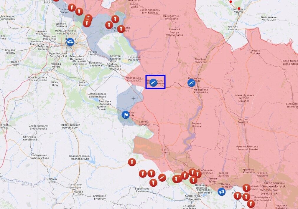 Карта линии фронта на Слобожанщине-Харьковщине