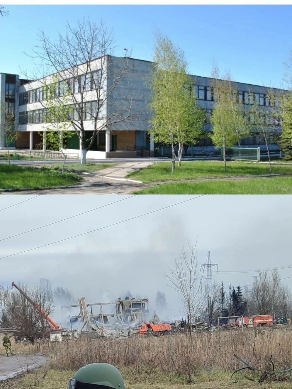 Училище №19 в Макеевке до и после прилета