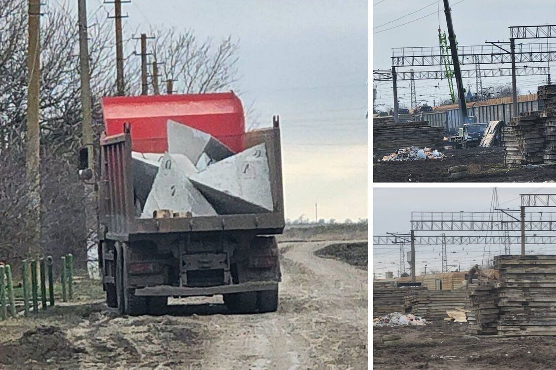На Херсонщині рф будує укріплення з бетонних плит і пірамід: захищає дорогу в Крим (фото)