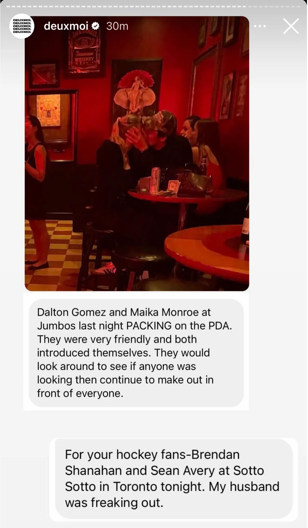 Deuxmoi опублікував фотографію в Instagram Story, на якій Гомес пристрасно цілував зірку кінематографу Майку Монро