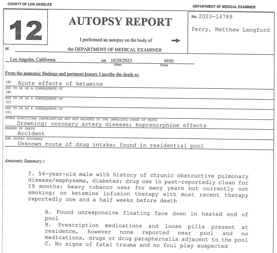 Мэтью Перри нашли мертвым 28 октября в гидромассажной ванне, рядом с бассейном в его доме в Лос-Анджелесе.