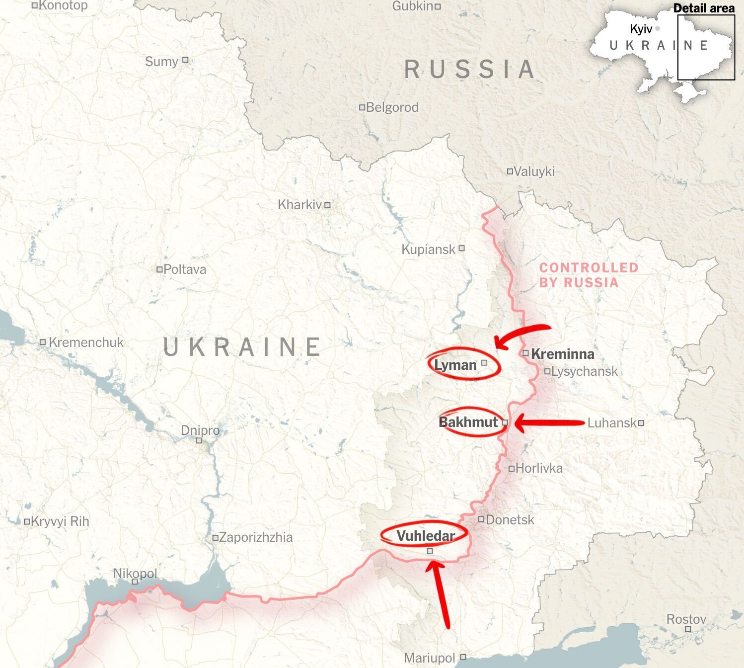 Россия наступает на трех участках на востоке