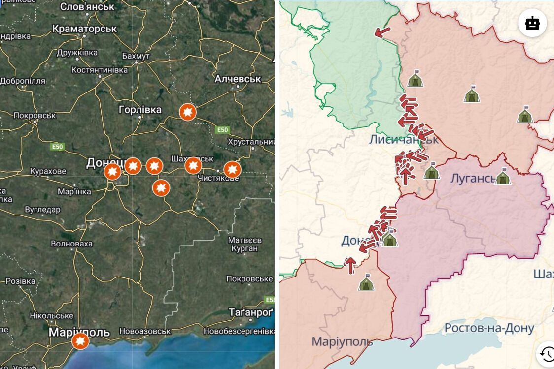 Карта вибухів на Донеччині