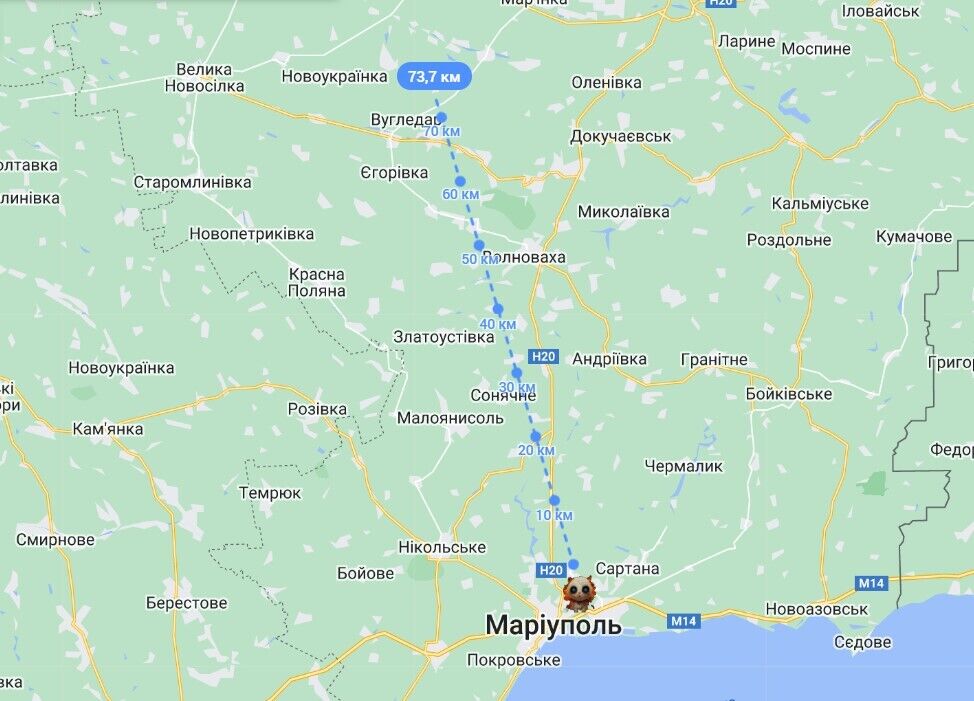 Расстояние от Мариуполя до ближайших возможных позиций ВСУ