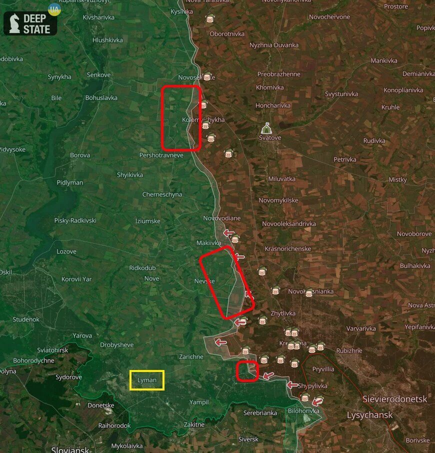 Красным прямоугольником обозначена зона наиболее интенсивных обстрелов в Луганской области.