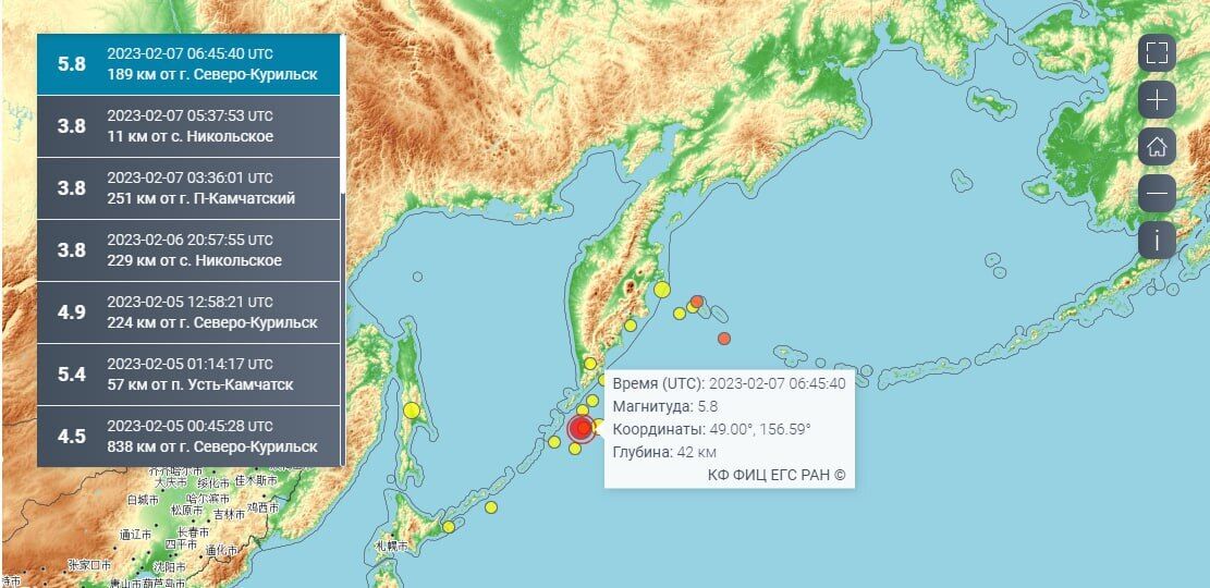 Землетрус в росії: в районі Курильських островів зафіксовані поштовхи магнітудою 5,8, – росЗМІ 