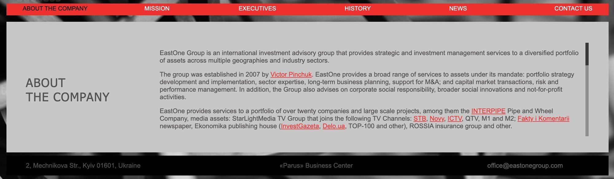 EastOne Group является бизнес-группой олигарха Виктора Пинчука