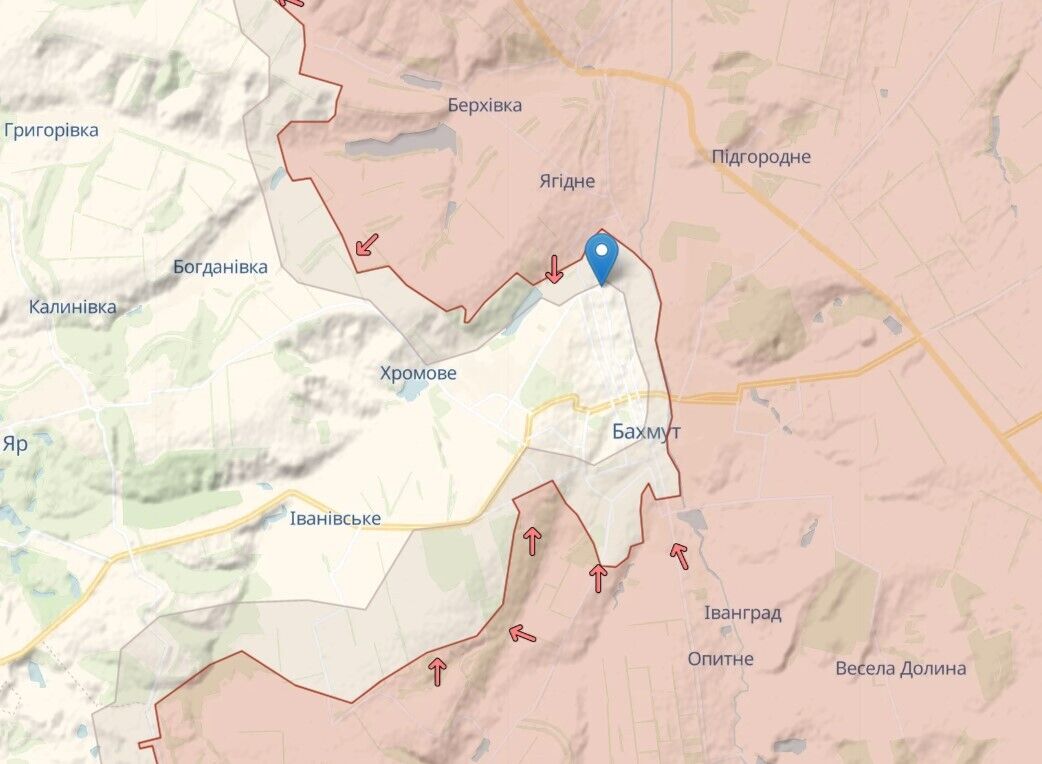 Ситуация в Бахмуте Донецкой области - карта линии фронта