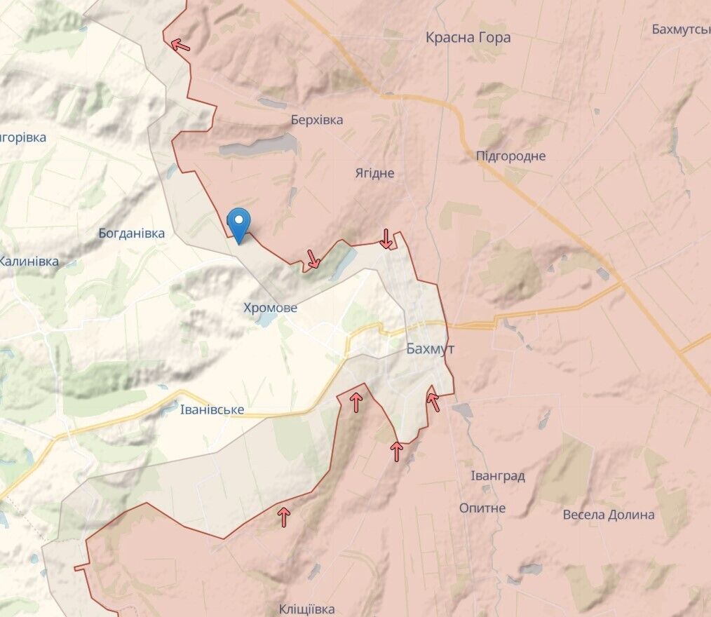 Линия фронта возле Бахмута Донецкой области по состоянию на 16 марта 2023 года