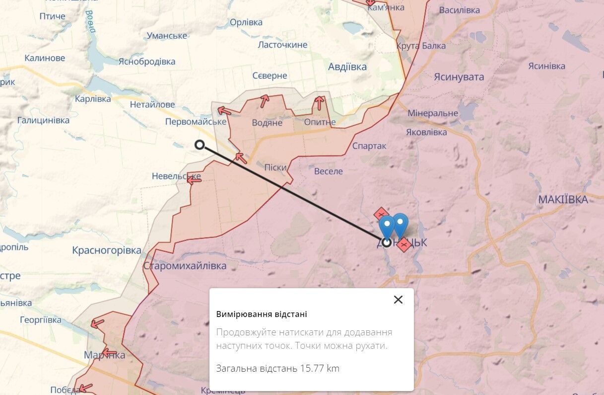Конфігурація лінії фронту біля Донецька