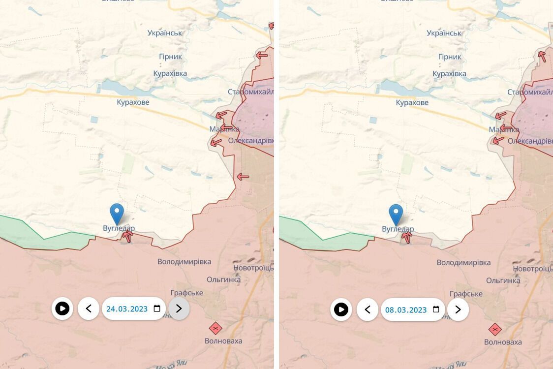 Изменения на линии фронта под Угледаром Донецкой области