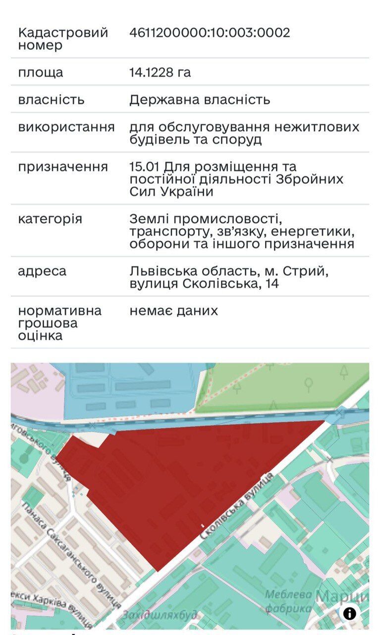 Государственный земельный кадастр: данные об имуществе в Стрые во Львовской области