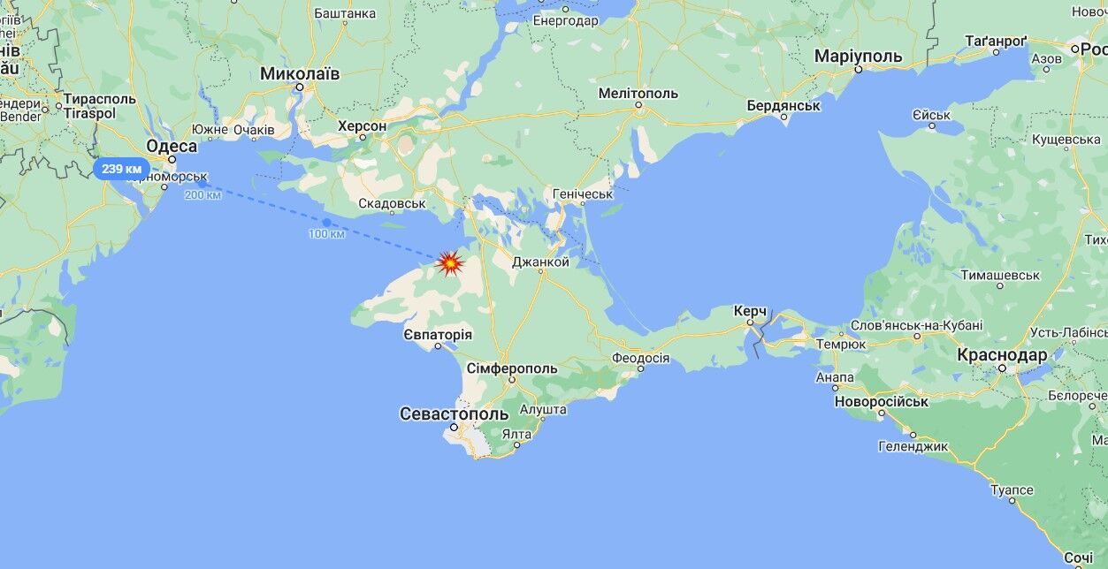 Місце розташування села Роздольне в Криму