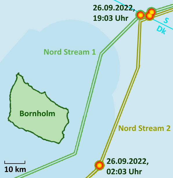 Вибухи на Nord Stream 1 та Nord Stream 2 стались неподалік від острова Борнгольм, який належить Данії