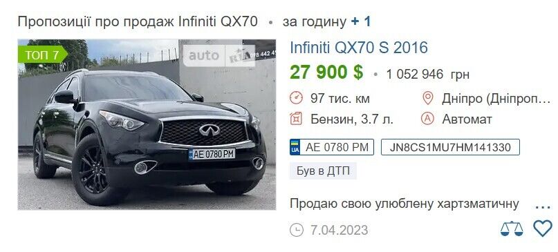 Примерная цена Infiniti QX70 2013 г.в.