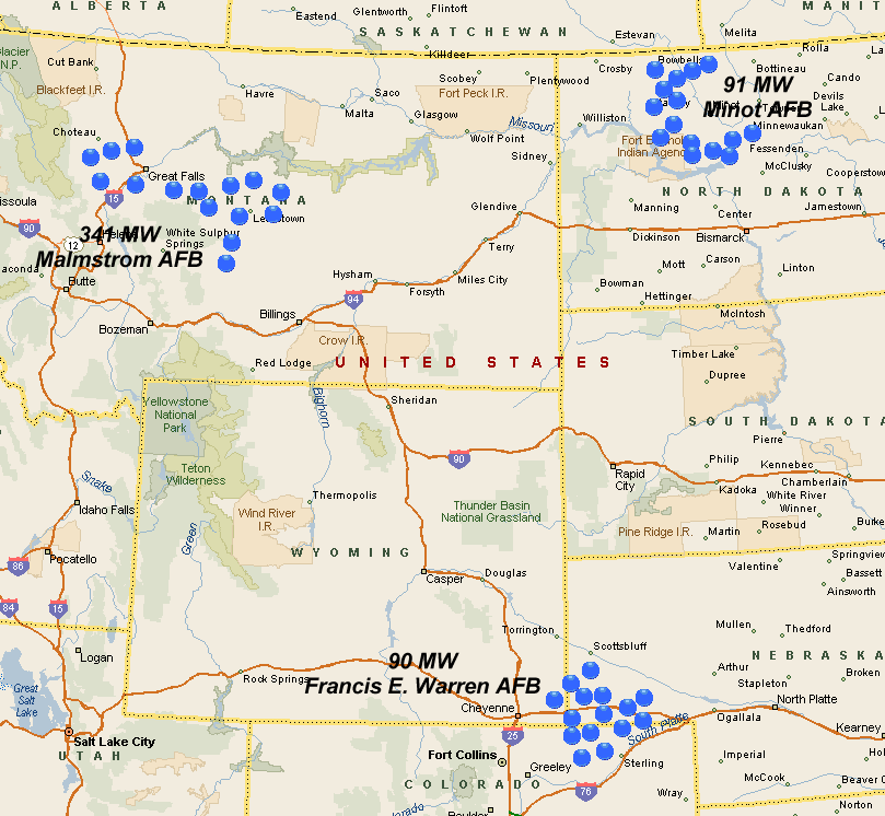 Ракетні шахти з LGM-30 Minuteman у США (станом на 2010 рік)