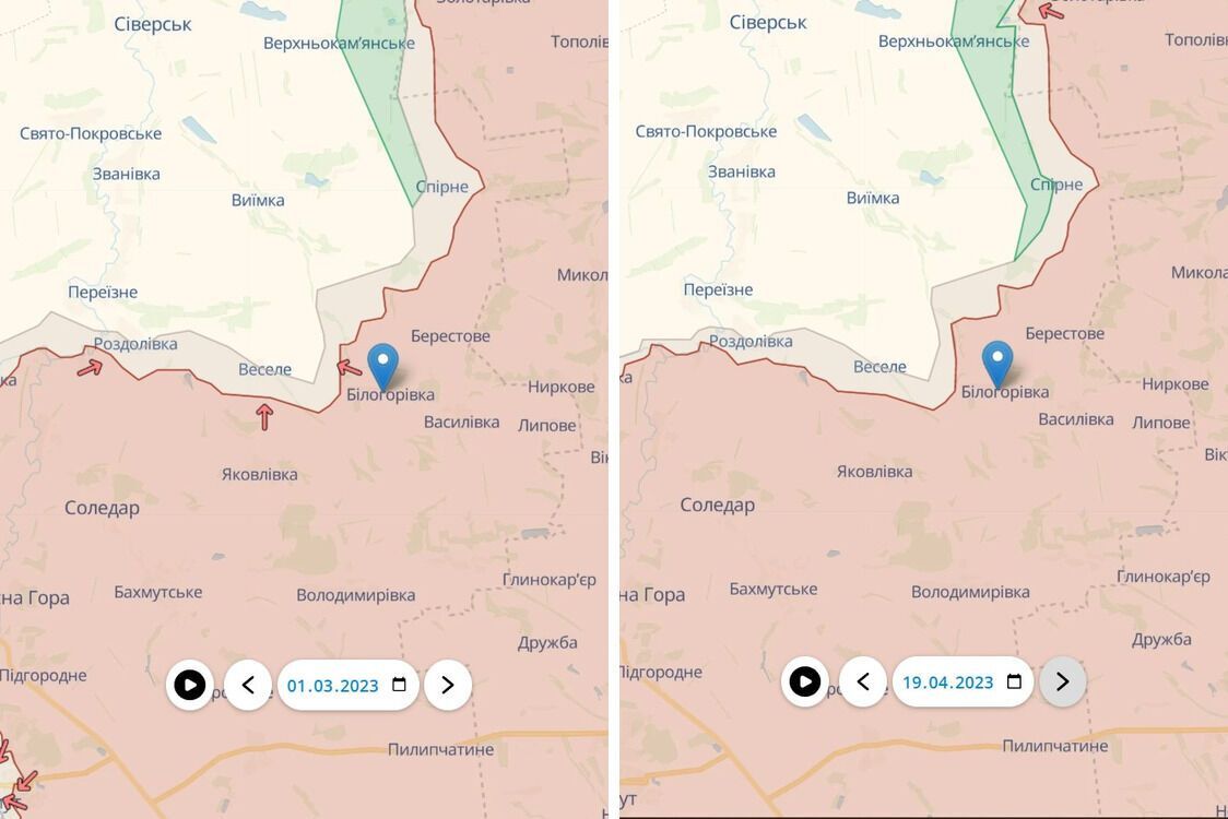 Ситуация в Донецкой области между Бахмутом и Кременной в Луганской области по состоянию на 19 апреля 2023 года
