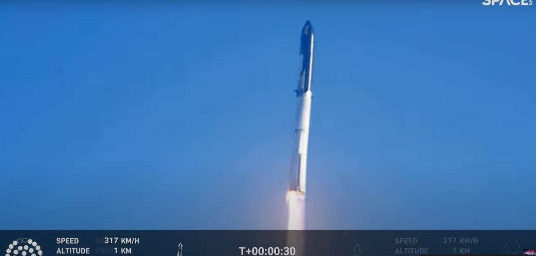 Ракета Starship – первые секунды полета.