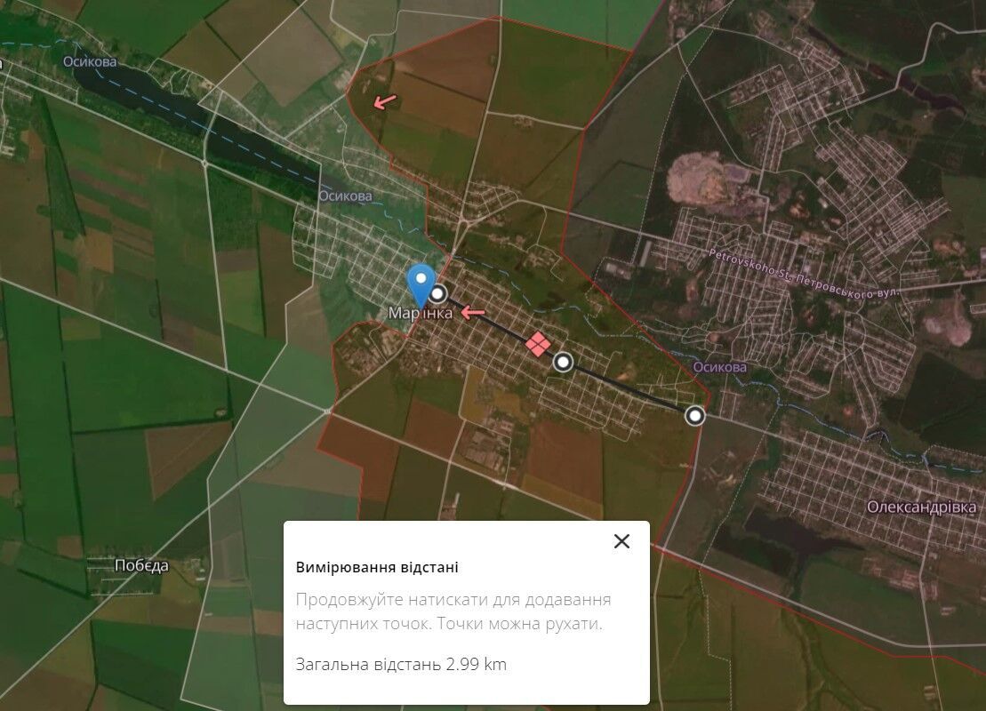 Мар'їнка на Донеччині: відстань, на яку просунулась армія рф станом на 28 квітня 2023 року
