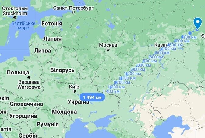 Відстань від Пермі до України