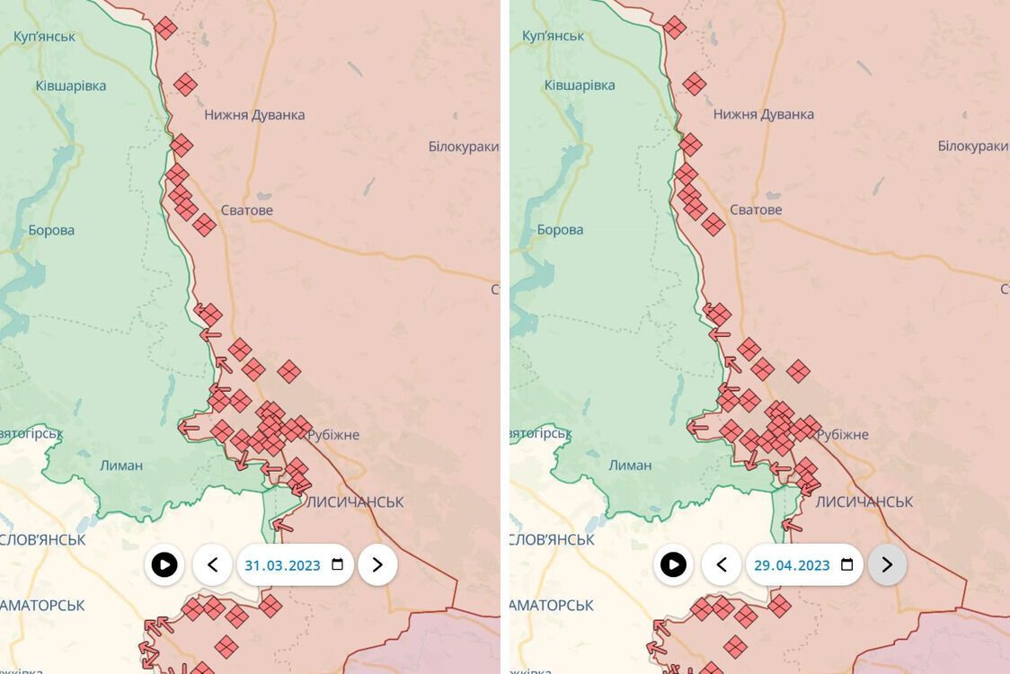 Ситуация в Луганской области: смена линии фронта с 31 марта по 29 апреля 2023 года