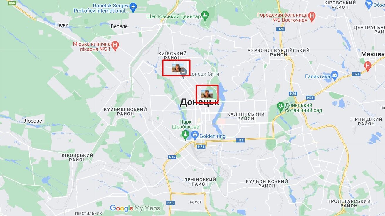 Місцерозташування точок у Донецьку, за якими стежить ''Мадяр''