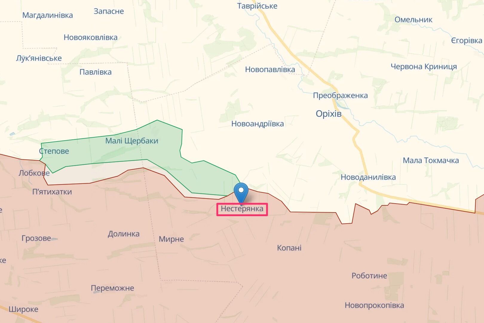 Зафільмований окупантами бій відбувся в районі села Нестерянка Оріхівського району
