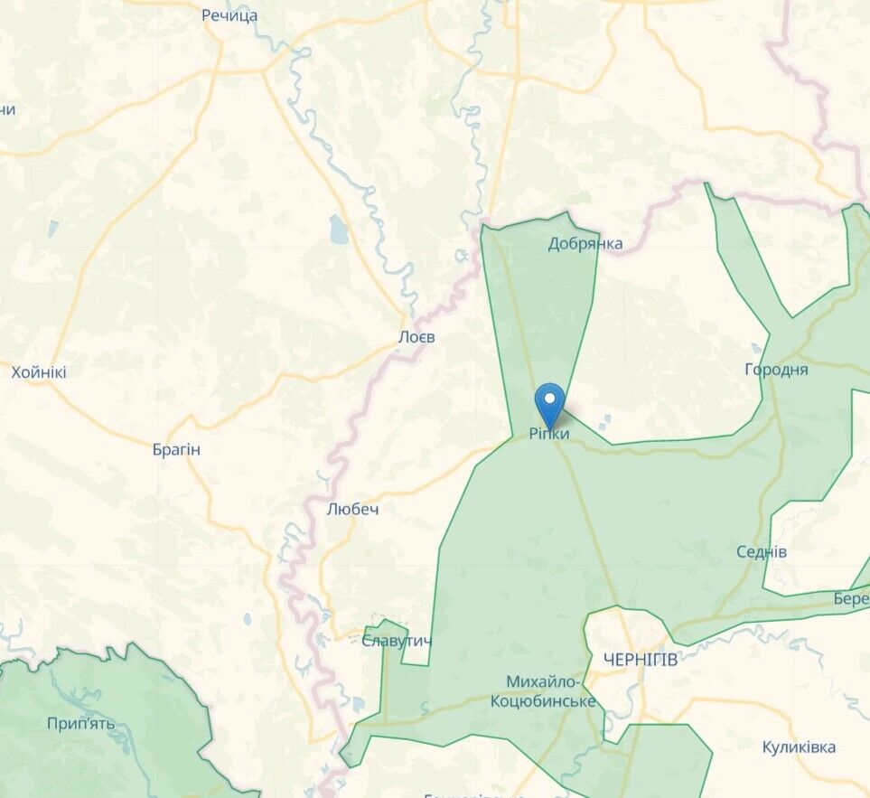 Месторасположение местности на Черниговщине, где правоохранители обнаружили склад оружия