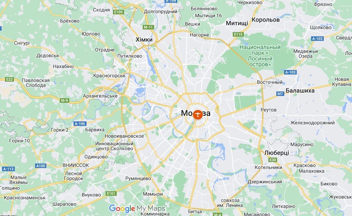 Місцевість у Москві, де помітили БПЛА