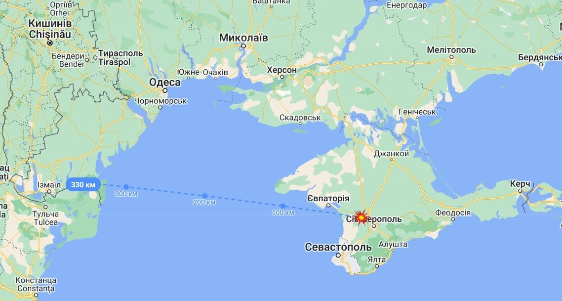 Расстояние от ''НИП 10'' до берегов Украины в Одесской области