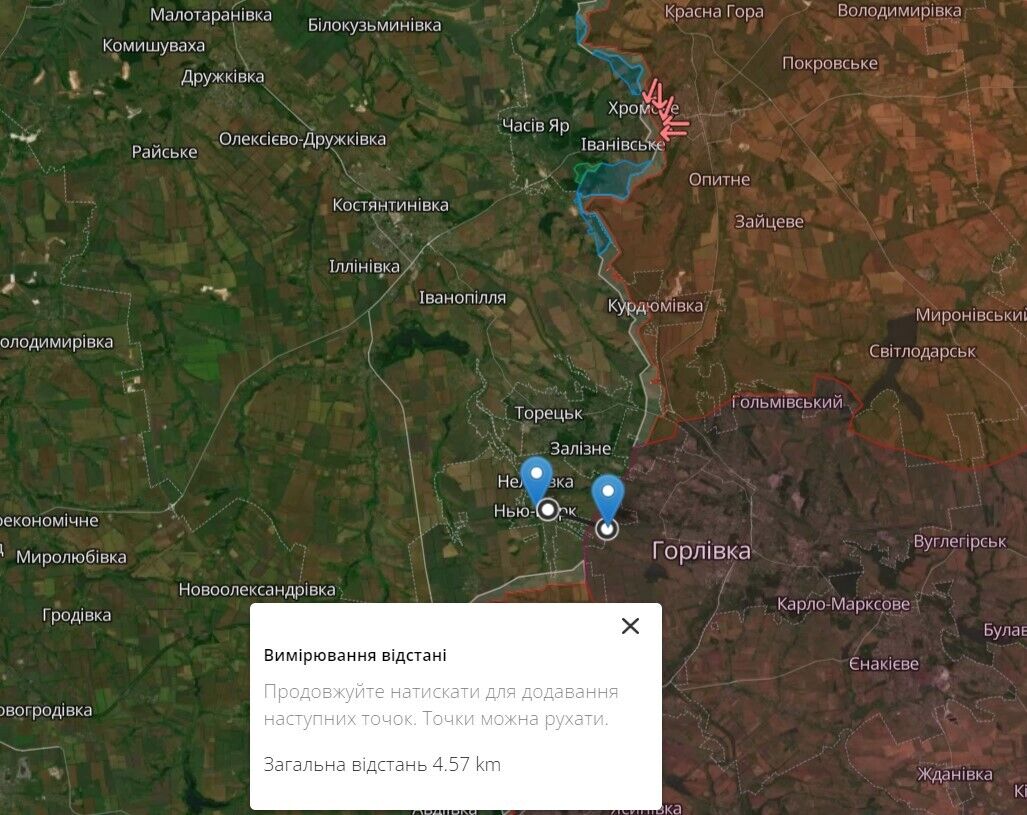 Ориентировочное место попадания в российский Ми-24 в Донецкой области.