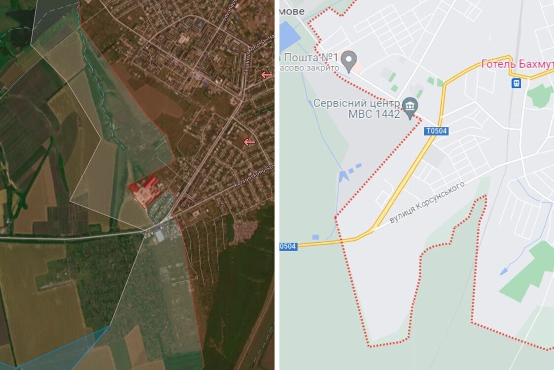 Прохождение линии фронта на окраине Бахмута в Донецкой области