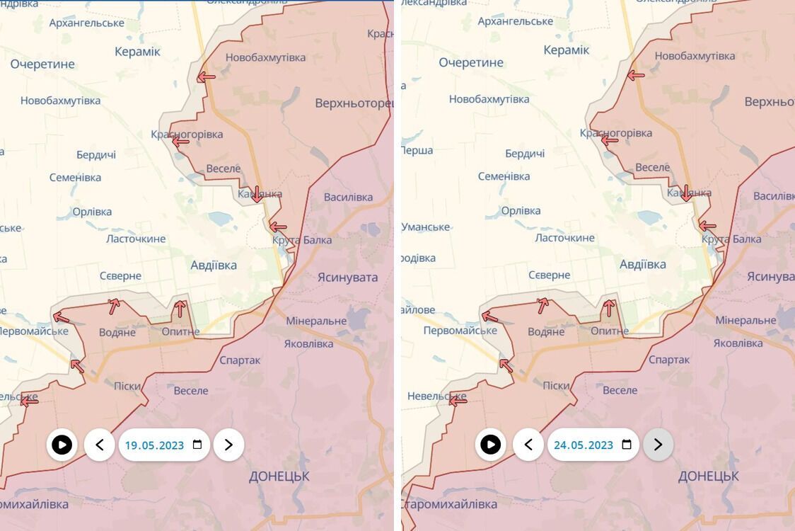 Ситуація на лінії фронту на ділянці Авдіївка-Донецьк станом на 19-24 травня 2023 року
