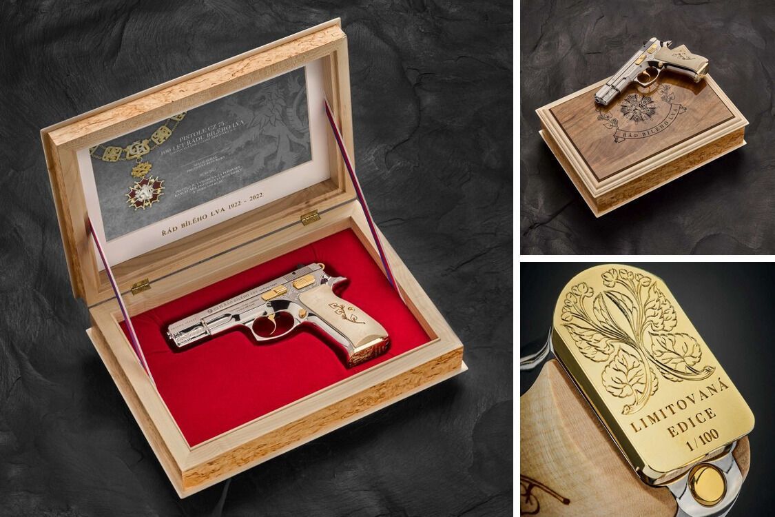 Пистолет CZ 75 ''Орден Белого Льва'' - лимитированная серия, украшенная гравировкой и золотом.