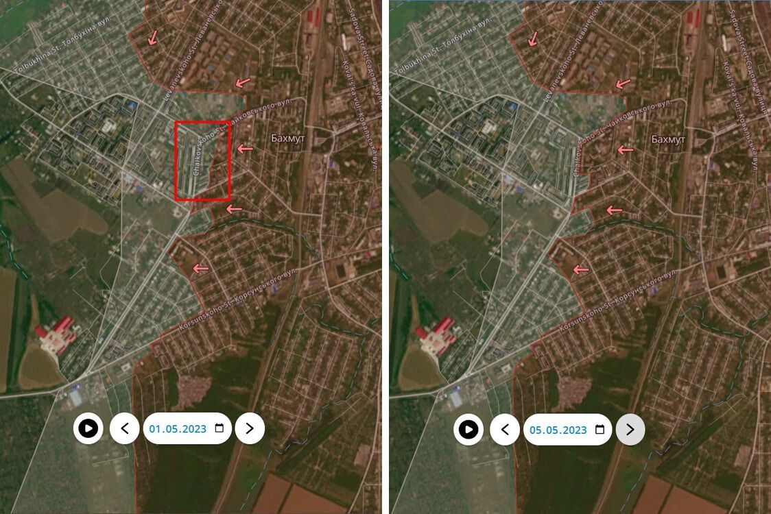Бахмут в Донецкой области: смена линии боев в период с 1 по 5 мая 2023 года