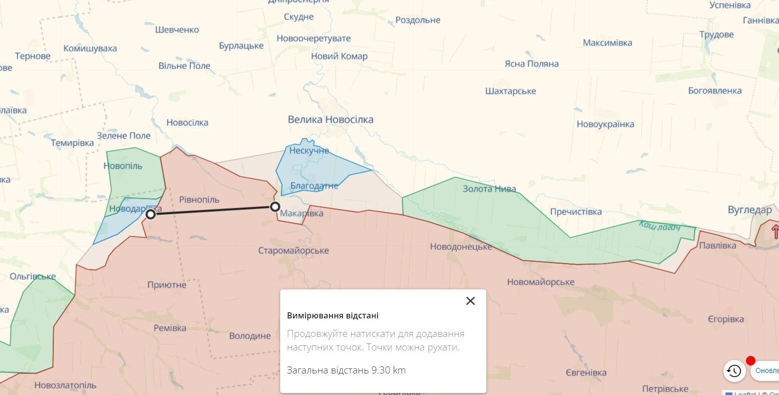 Контрнаступление ВСУ – площадь освобожденных территорий возле Великой Новоселки