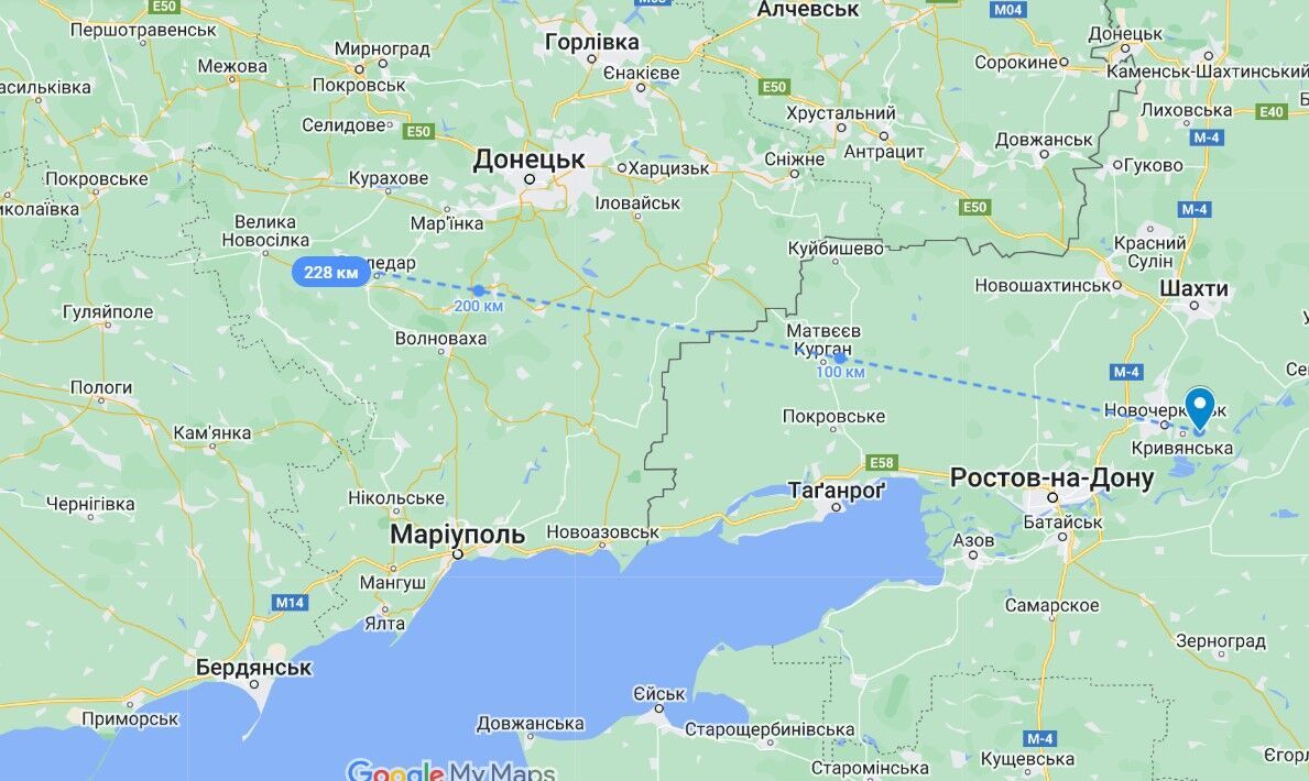 Расстояние от Новочеркасской ГРЭС до позиций ВСУ в Донецкой области
