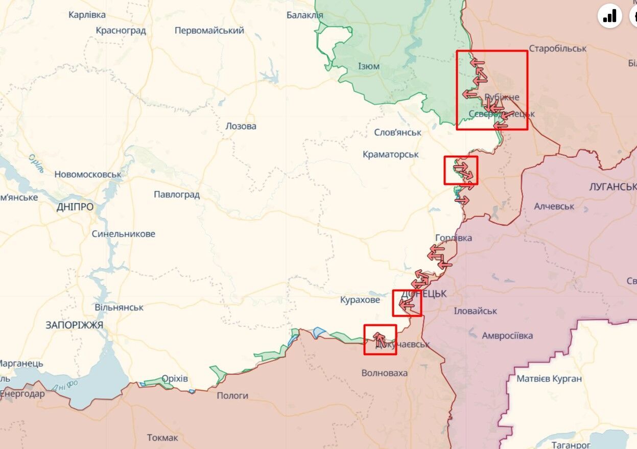Линия фронта – Запорожская, Донецкая, Луганская, Харьковская области