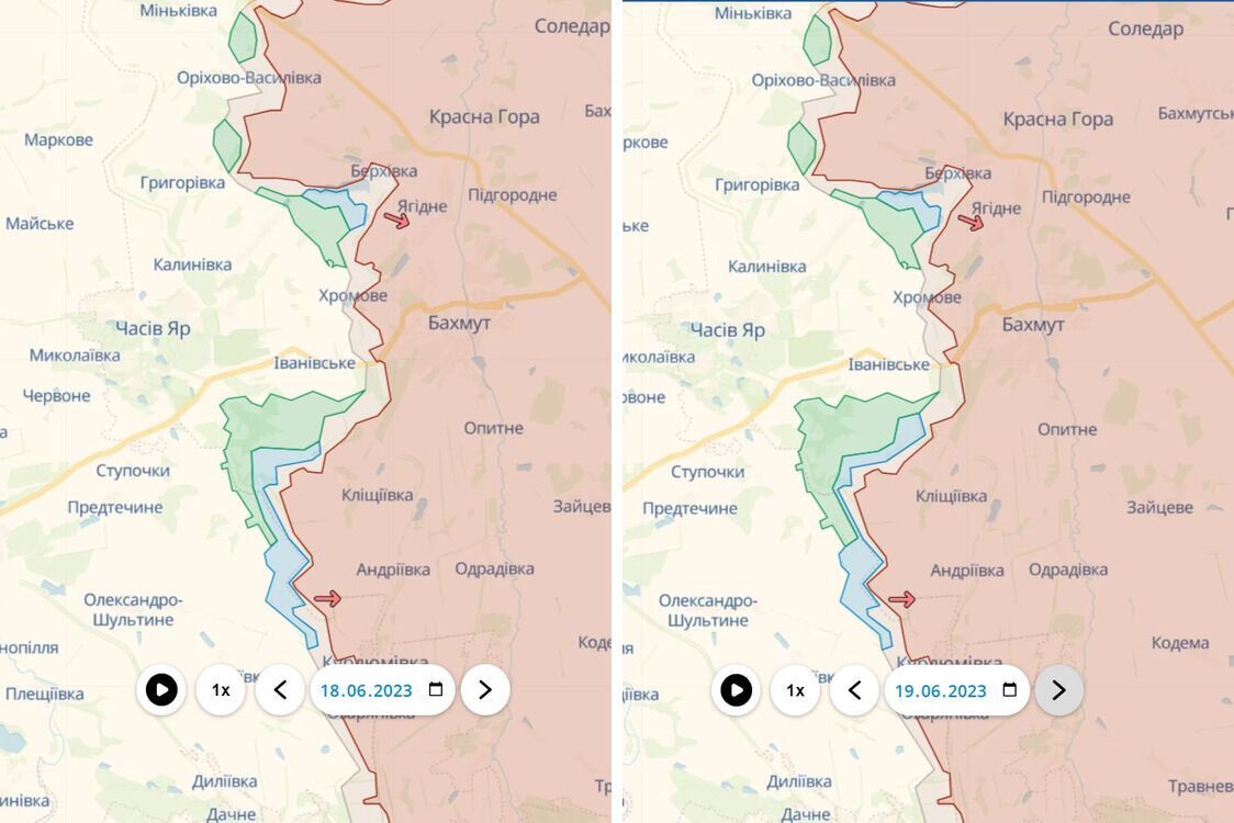 Бахмутское направление: измения линии фронта 18-19 июня 2023 года
