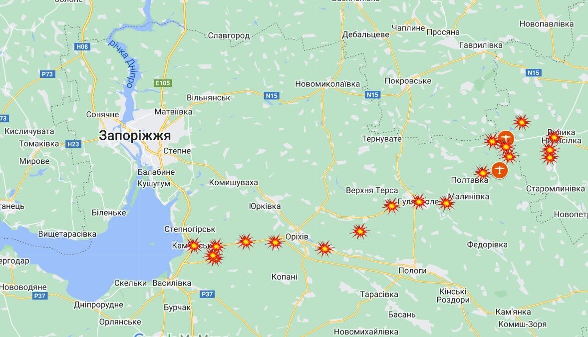 Запорожское направление - обстрелы армией рф по состоянию на 20 июня 2023 года