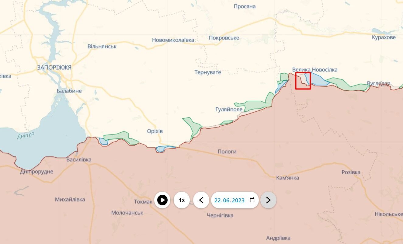 Местность на Запорожье, где отмечено продвижение ВСУ по состоянию на 22 июня 2023 года