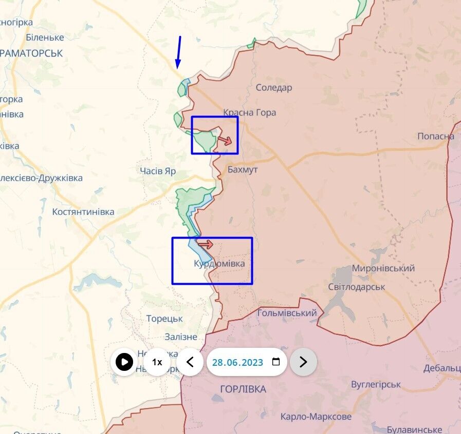 Ситуация вокруг Бахмута в Донецкой области по состоянию на 29 июня 2023 года - оценки Коваленко из ''Информационного сопротивления''