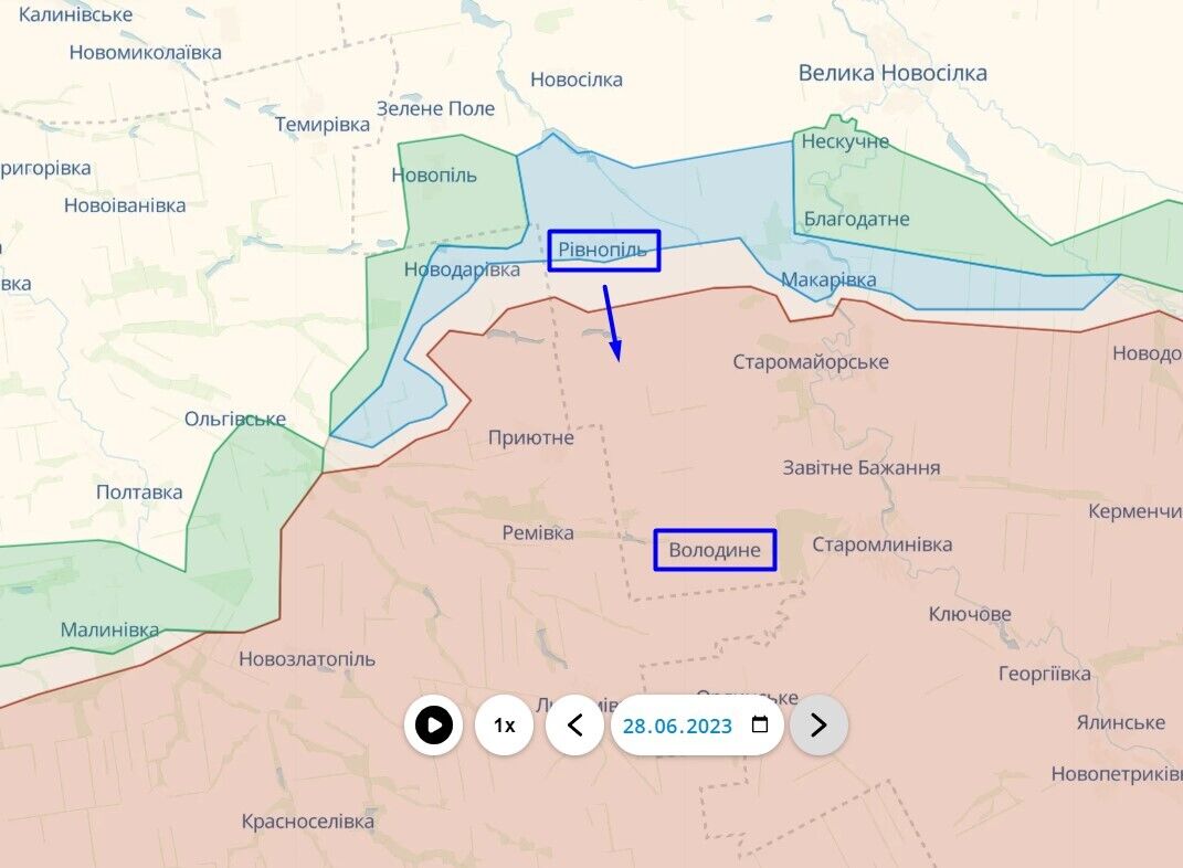 Ситуация возле Ровнополя по состоянию на 29 июня 2023 года