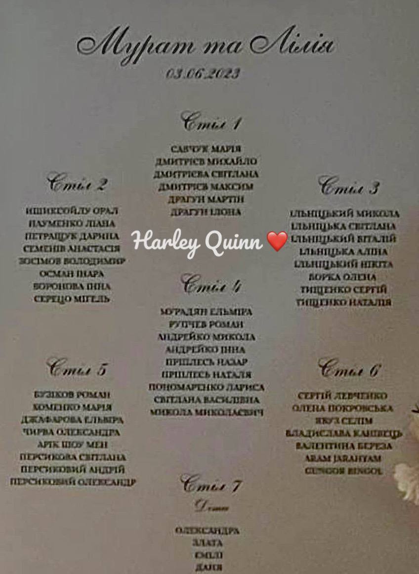 Список гостей на свадьбу Мурата