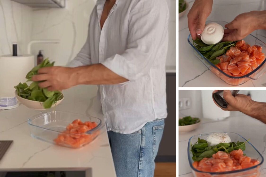 Блюда из лосося – другие ингредиенты выкладываются в форму
